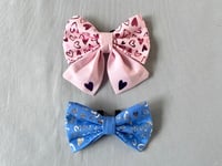 Image 1 of Handmade Valentine Dog Bow - Pink or Blue with Metallic Heart Vinyl Print