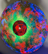 Image 4 of Abstract Hyper-color aerosol painting on upcycled wood round 