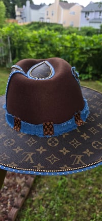 Image 4 of Brown & Denim Fedora hat & 3 Stack
