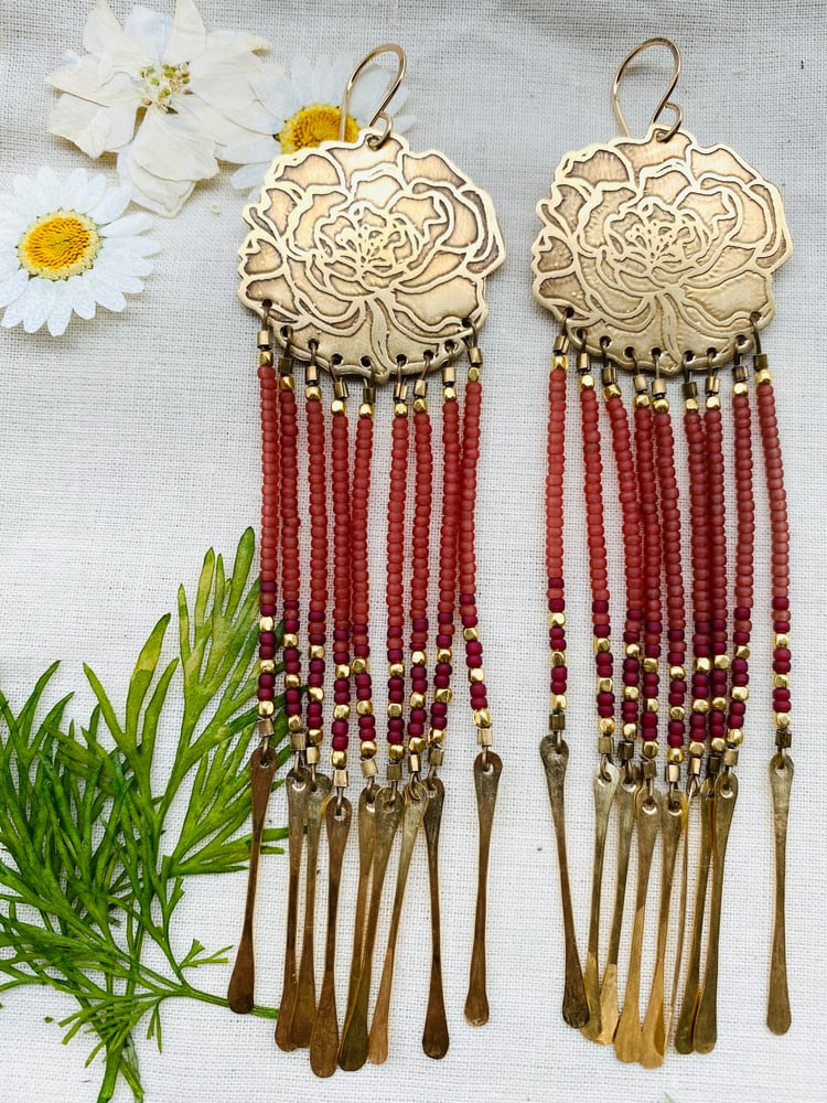 Image of Rose Earrings with Watermelon Beads 