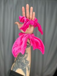 Image 1 of Hot Pink Velvet Bat Wing Scrunchie ready to ship 