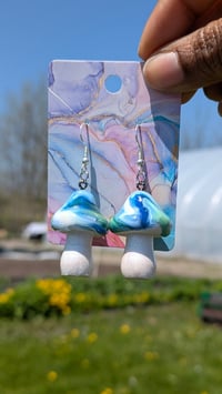 Image 1 of Speckled Earth Swirl Mushroom Dangles 