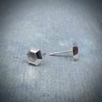 Image 3 of Handmade sterling silver hexagon gem faceted stud earrings. Minimal faceted studs 925