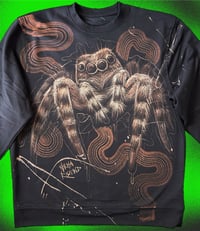 Image 2 of “JUMPING SPIDER” CUSTOM BLEACH PAINTED PULLOVER SWEATER XL