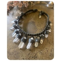 Image 1 of The Empress Necklace - Clear Quartz Crystals and Shadow Leather