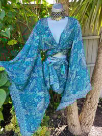 Image 1 of Pefkos co ord sarong set Turquoise tassels 
