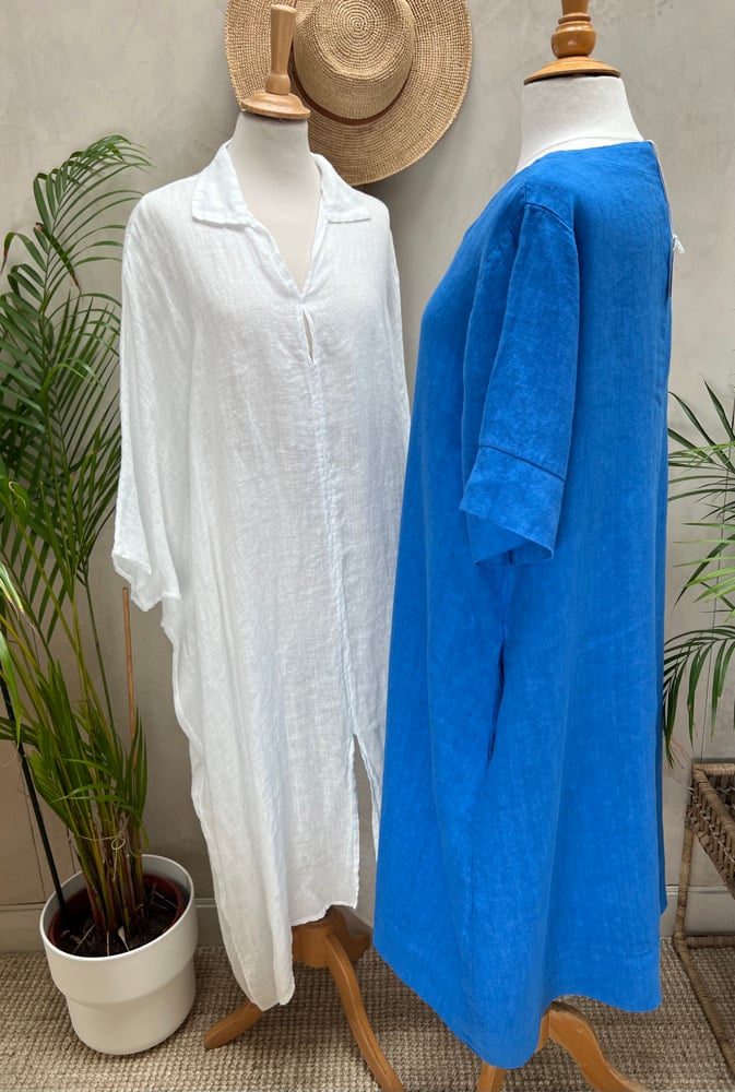 Image of Robe En Lin Gaïa II Bleu Bleu Roy