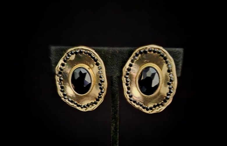 Image of Black & Gold Rhinestone Clip-On Earrings 