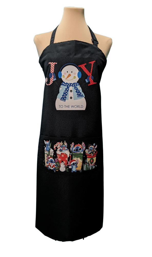 Image of Joy Snowman and Stitch Christmas Apron (black)