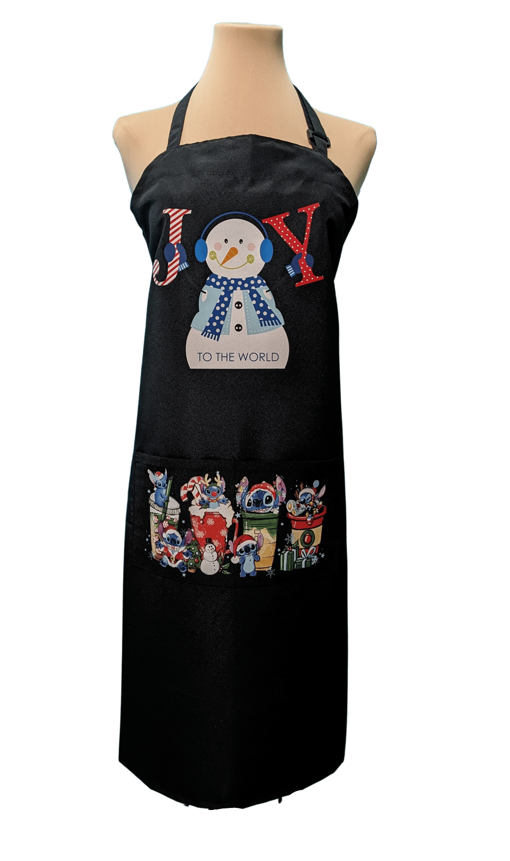 Image of Joy Snowman and Stitch Christmas Apron (black)