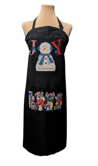 Image 1 of Joy Snowman and Stitch Christmas Apron (black)