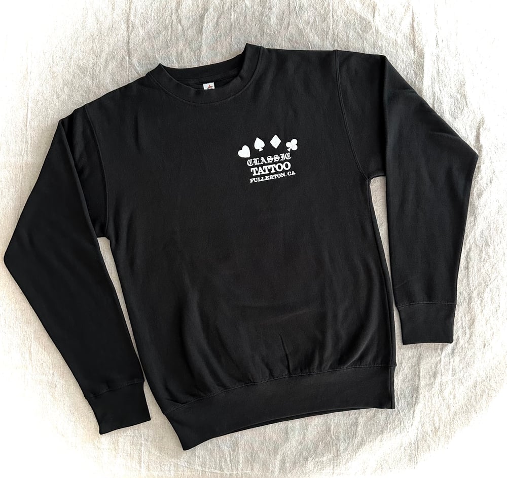 Image of Black Crewneck (Rustic Old English) 