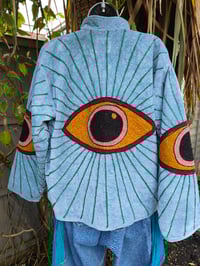 Image 7 of Wanderlust - Velvet evil eye protection jacket - Grey /light blue 6-12 uk