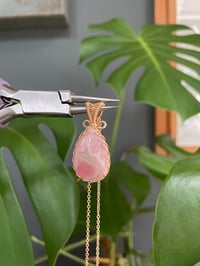 Image 2 of Gold Rhodochrosite Teardrop Crystal Necklace