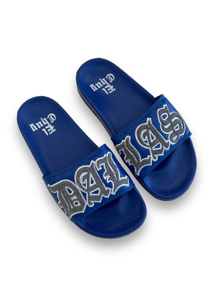 Image of DALLAS BLUE VARSITY SLIDES (NOW SHIPPING)