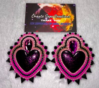 Image 3 of Hand Polish Black Heart XL Beaded Earrings 