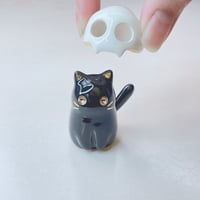 Image 3 of Black cat with skull mask ceramic figurine #1