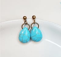 Image 3 of Howlite and Antiqued Brass Post Earrings 