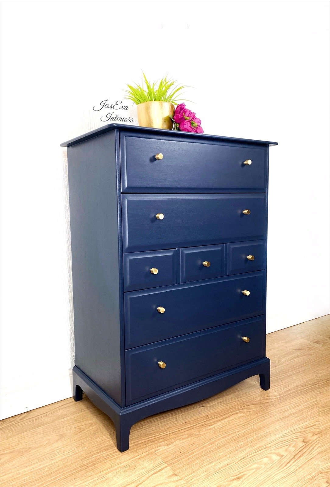 Navy Blue Stag Minstrel CHEST OF DRAWERS / TALLBOY
