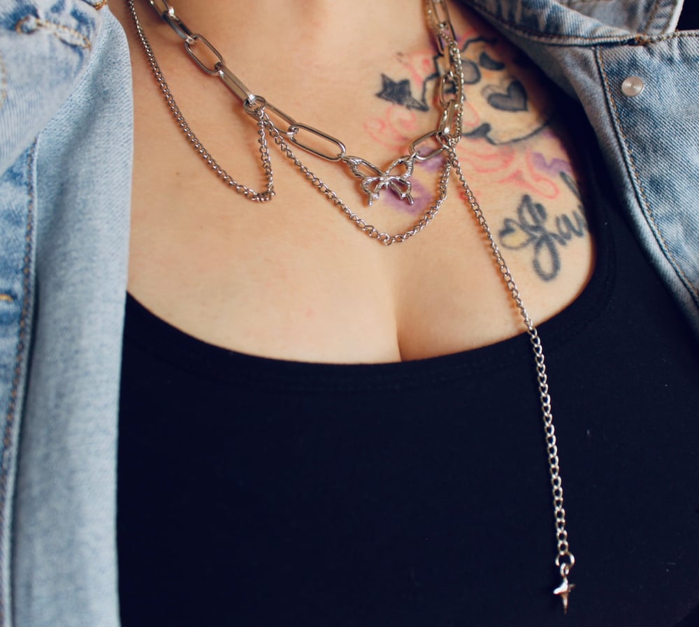 Image of Butterfly And Sparkle Dangle Layered Necklace