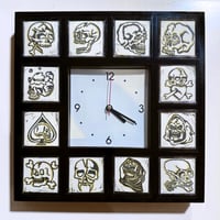 Image 2 of Yellow/Black Linocut Skull clock