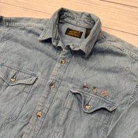 Image 2 of Vintage Eddie Bauer 3 Fly Light Denim Button Up - L