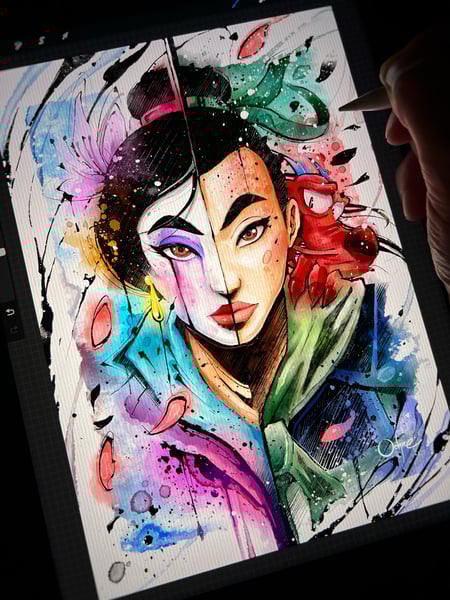 Image of Mulan & Mushu Watercolor