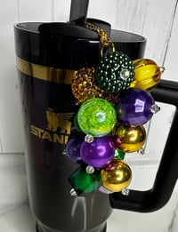 Image 1 of Mardi Gras Purple, Green, and Gold Beaded Straw Bauble – Tumbler  Straw Charm Accessory
