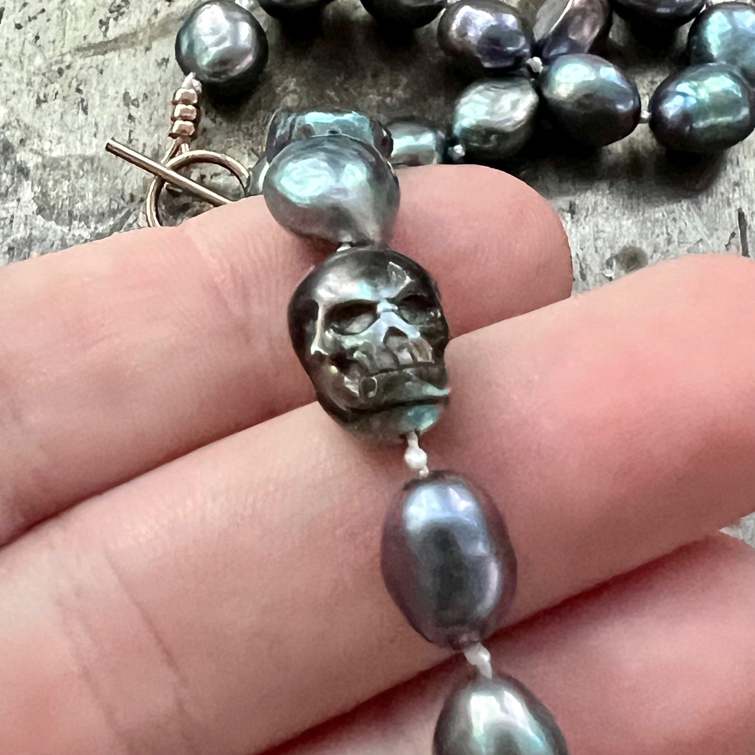 Image of Peacock Pearls with Skull & Rose Gold Filled Clasp