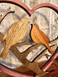 Image 5 of Wooden Bird Sculpture-Lovebirds in a heart 