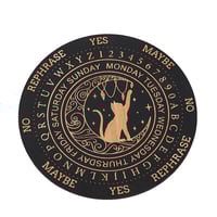 Image 1 of Black Round Wooden Board Engraved Moon Cat Crystal Display Cushion Board Yoga Meditation Tarot Divin