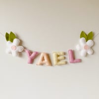 Image 3 of 'Bloom' Flower Name Garland - Pastel Sunset with Sage Leaves