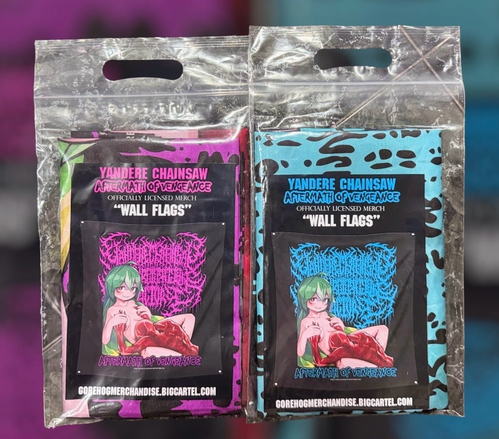 Yandere Chainsaw Regurgitation Factory - Wall Flags (Blue/Purple)