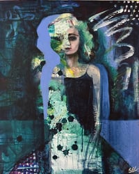 Image 1 of “I Am Here Feeing” original 16” x 20” mixed media; oil acrylic and graphite on canvas 