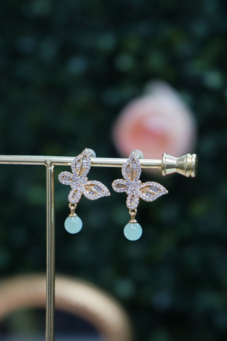 cz butterfly jaded earrings 