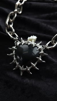 Image 1 of Obsidian and deer tooth heart statement necklace