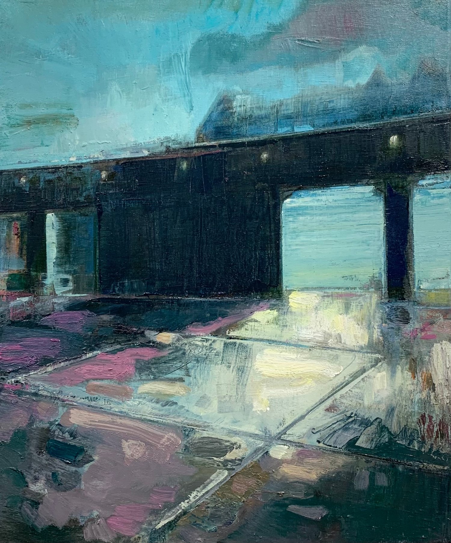 Image of Painting / maleri / "ISLANDS BRYGGE – Malerdrømme og tankestreger – Havnen" / 50x60 cm