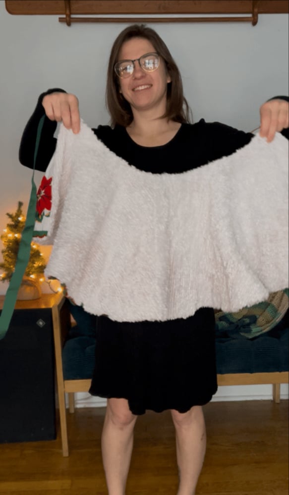 Fuzzy Lined Poinsettia Poncho, OSFA