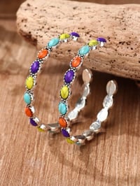 Image 1 of Multicolored Stones Hoop Earrings 