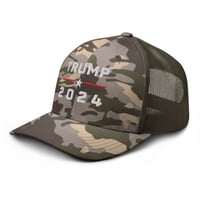 Image 5 of Trump 2024 Camouflage Trucker Cap Hat, MAGA, Patriotic Gift