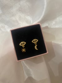 Image 1 of Gold evil eye hanging earrings