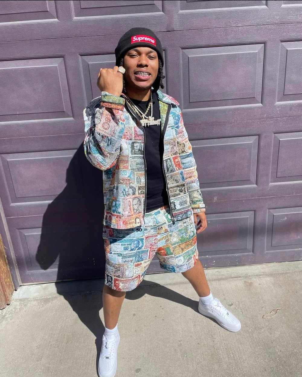 Foreign Currency Zip-Up Jacket