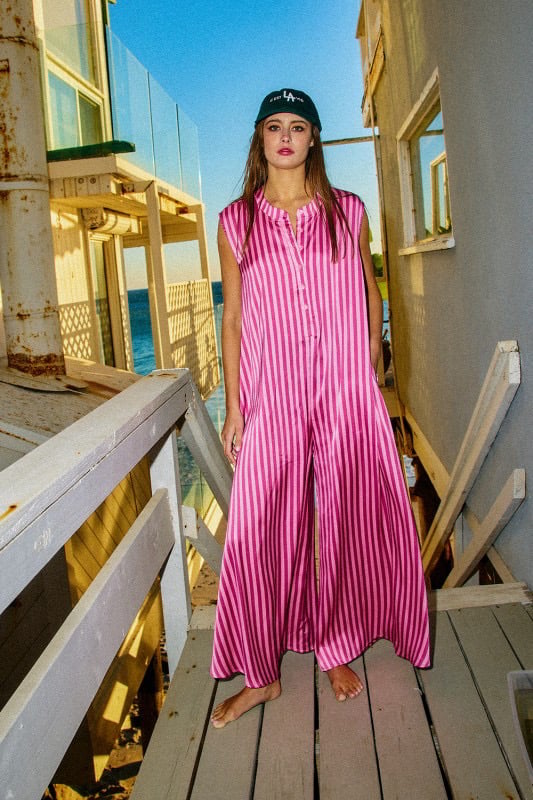 Image of Pink Seaside Stripe Jumpsuit