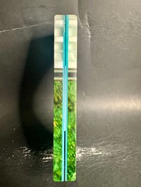 Image 4 of @Kaoticartworks 3-D Resin & Green Amboyna Burl GLOW Segmented Knife Scales