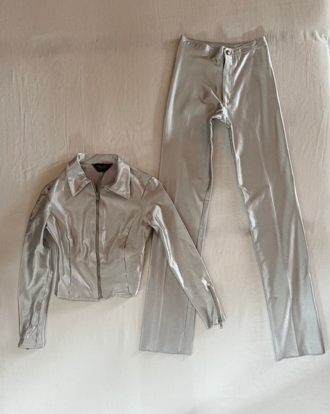 1970s cosmic silver stretch trouser set 