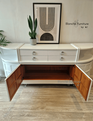 Image of Nathan Curved sideboard in White with Silver handles and legs