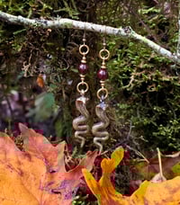 Image 2 of Garnet Brass Serpent Earring 