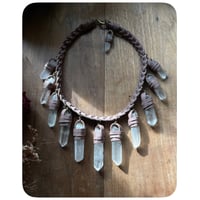 Image 3 of The Empress Necklace - Clear Quartz Crystals and Dusty Rose Leather  