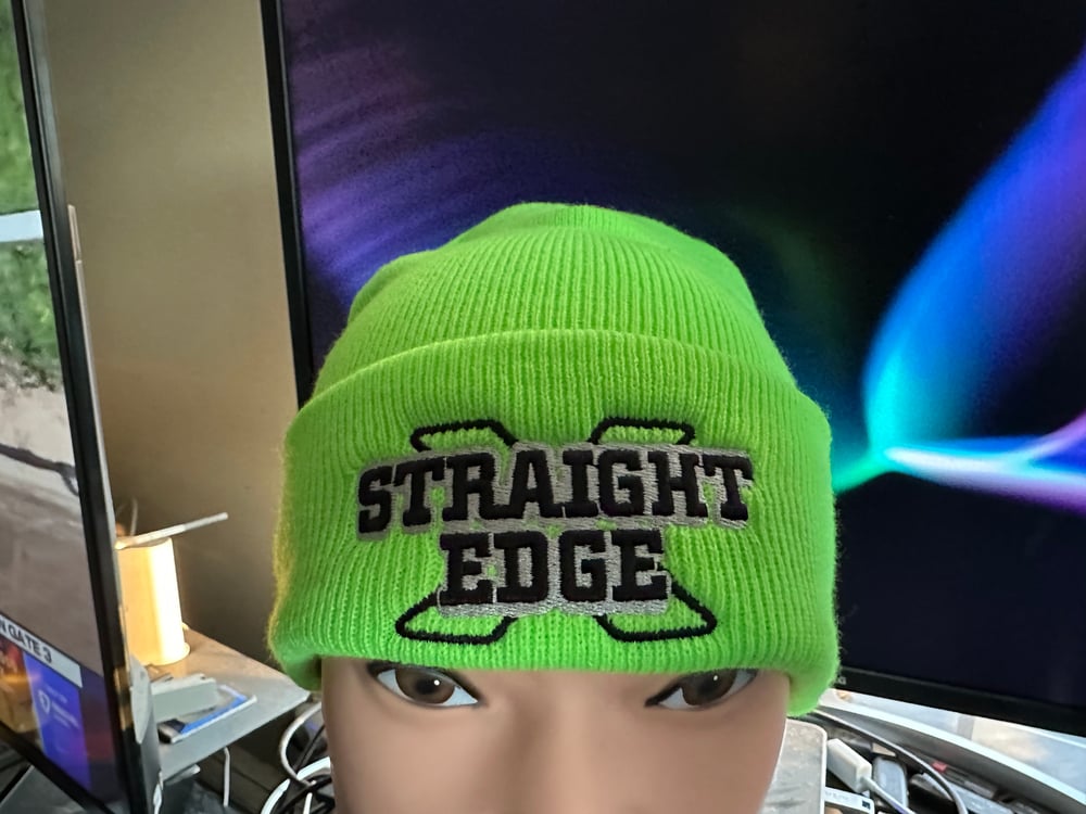 Neon Safety Green Joe Hardcore Knit "Straight Edge" Logo Hat with Cuff