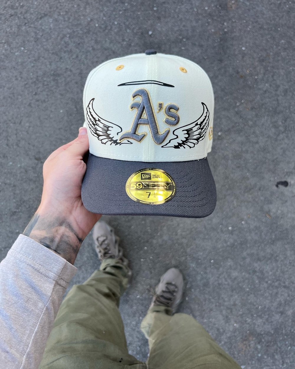 Image of GREY BRIM TRI TONE OAKLAND ATHLETICS CUSTOM FITTED CAPS